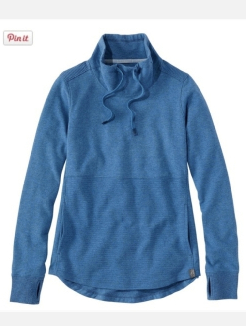 L.L. Bean Cozy Mixed Knit Pullover Thumholes Blue Heather 3X Outdoor Hiking